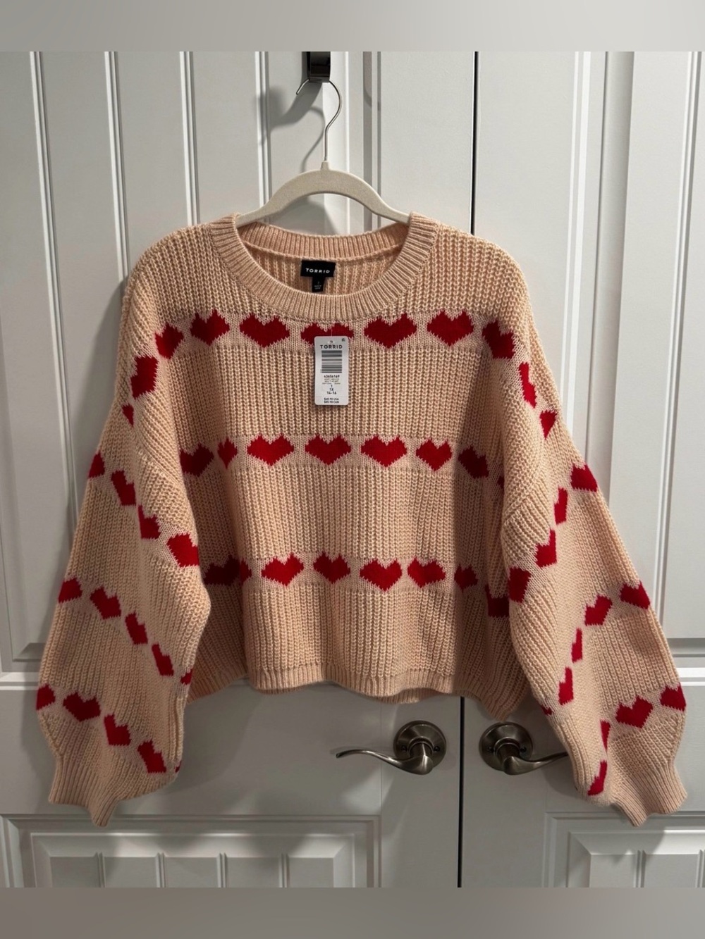 Torrid Chunky Knit Cropped Sweater with Red Heart Pattern Size 1 (1X/14-16)